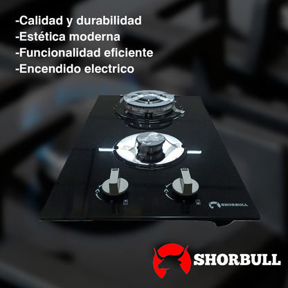 Parrilla 2 quemadores de vidrio Shorbull